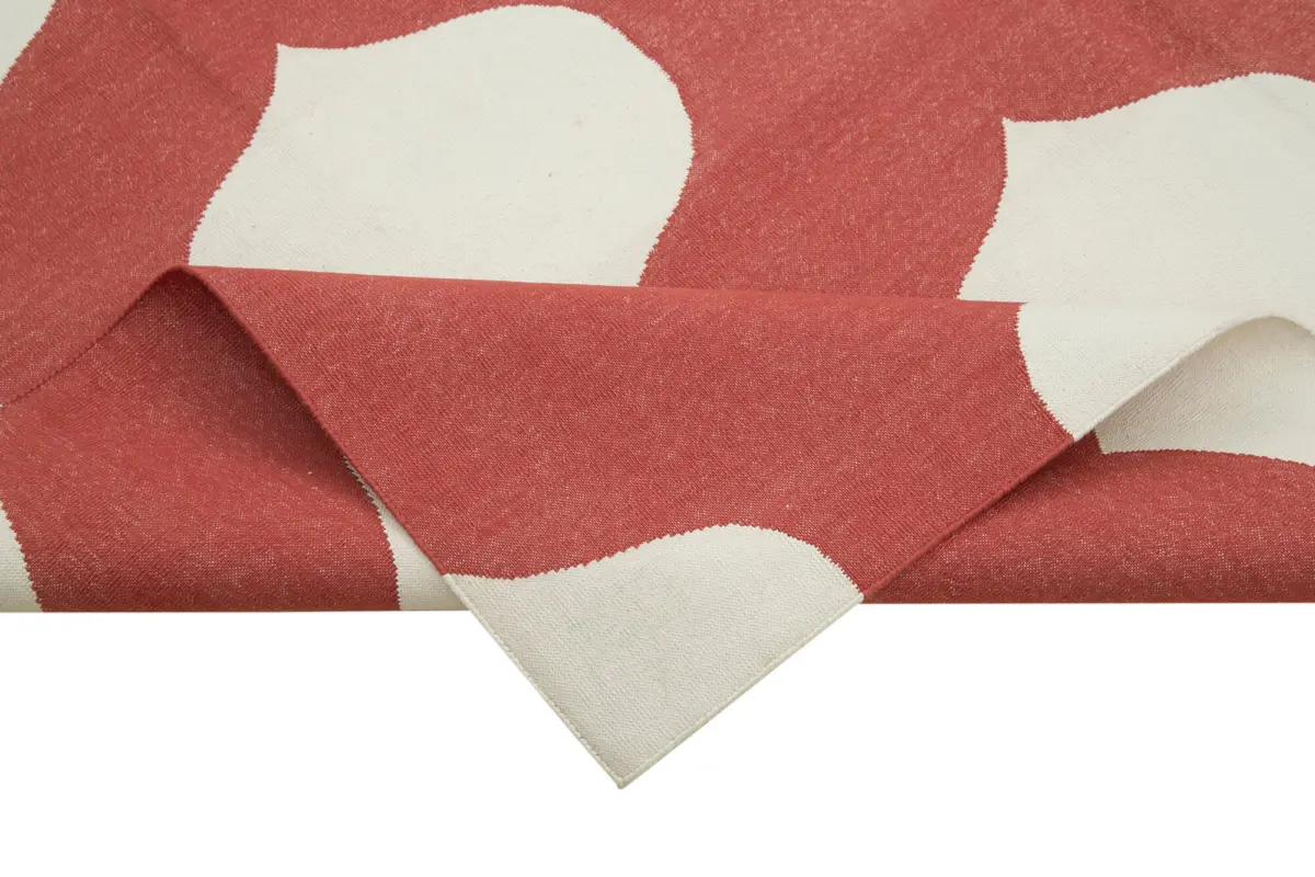 Duri Modern Kırmızı Pamuk Üstü Yün El Dokuma Kilim-186x270 - Görsel 6