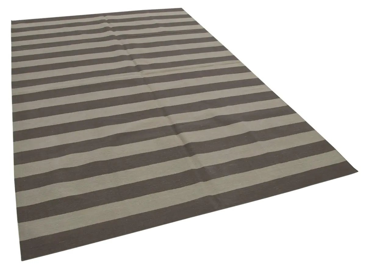 Duri Modern Kahverengi Pamuk Üstü Yün El Dokuma Kilim-182x277 - Görsel 2