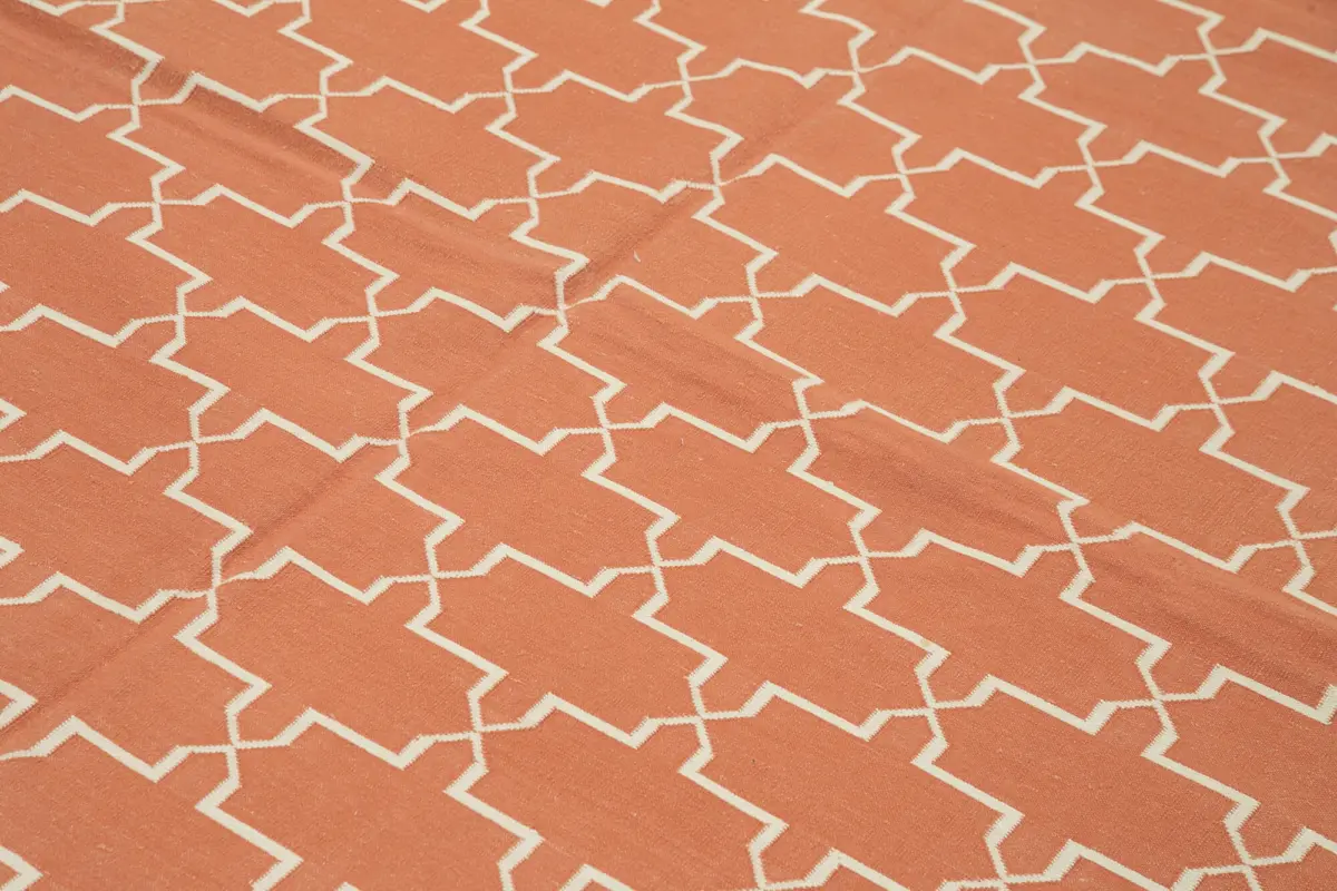 Duri Modern Turuncu Pamuk Üstü Yün El Dokuma Kilim-196x279 - Görsel 5