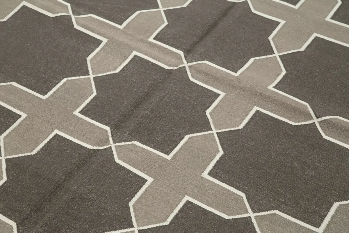 Duri Modern Gri Pamuk Üstü Yün El Dokuma Kilim-190x271 - Görsel 5