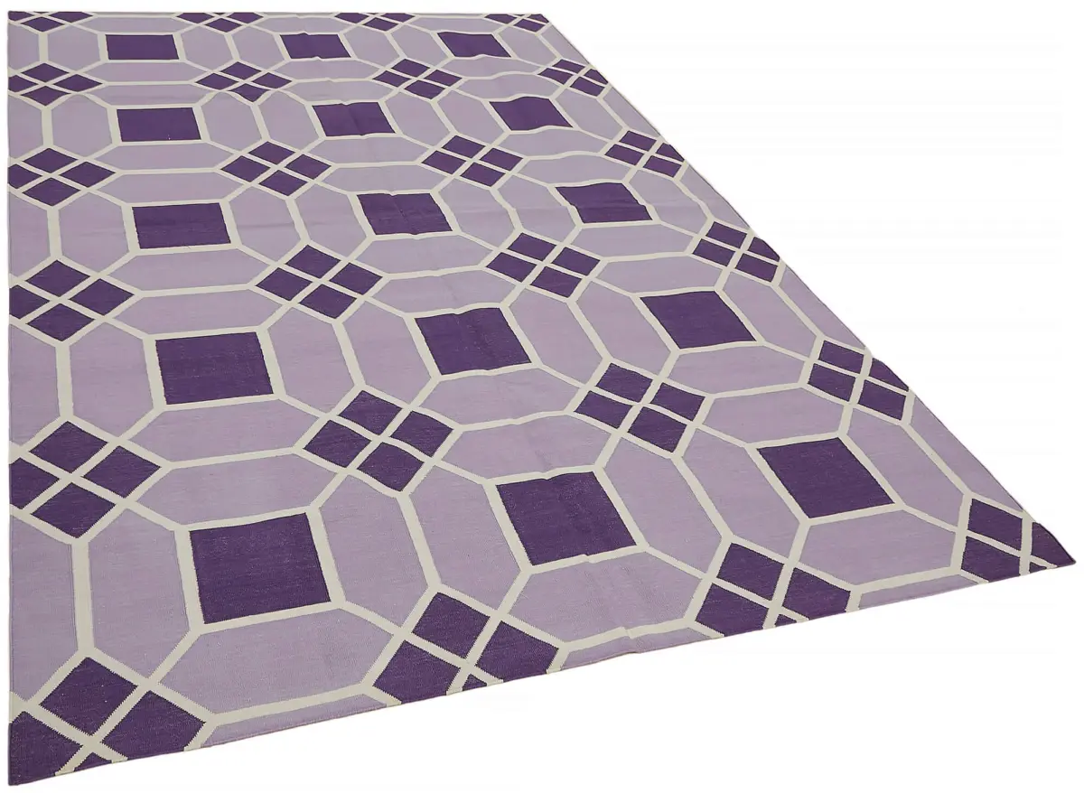 Duri Modern Mor Pamuk Üstü Yün El Dokuma Kilim-182x268 - Görsel 2
