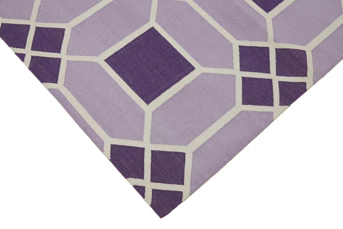 Duri Modern Mor Pamuk Üstü Yün El Dokuma Kilim-182x268 - Görsel 4