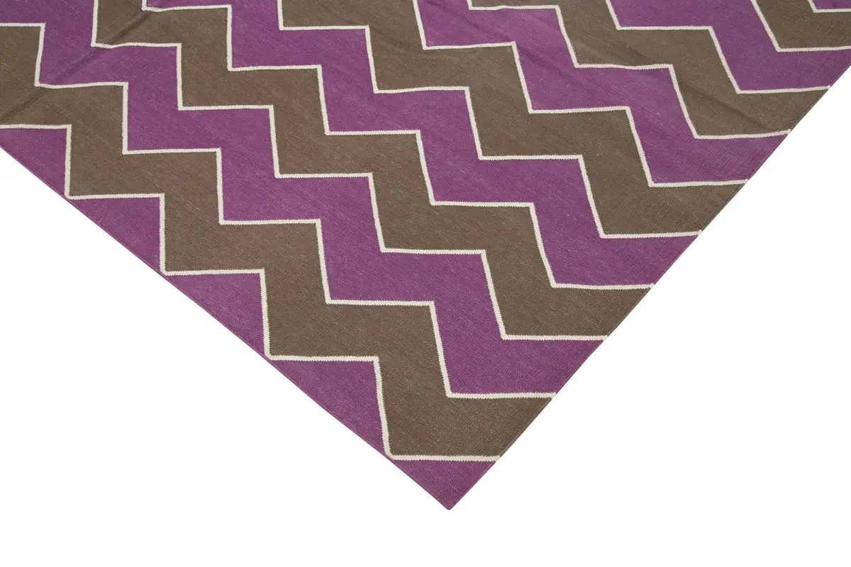 Duri Modern Kahverengi Pamuk Üstü Yün El Dokuma Kilim-187x271 - Görsel 4