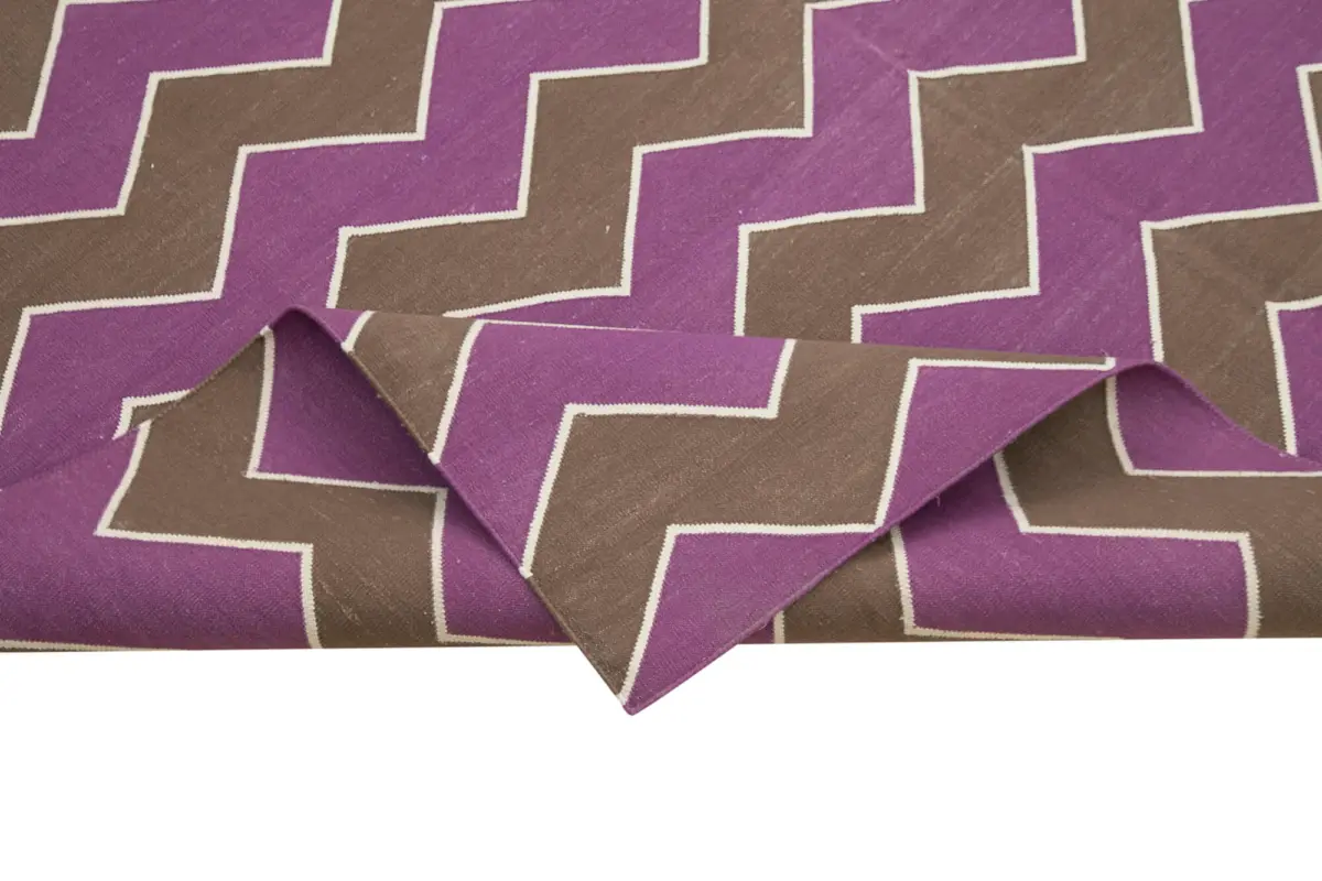 Duri Modern Kahverengi Pamuk Üstü Yün El Dokuma Kilim-187x271 - Görsel 6