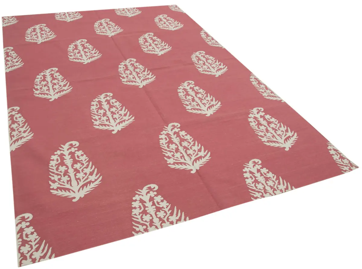 Duri Modern Kırmızı Pamuk Üstü Yün El Dokuma Kilim-180x272 - Görsel 2