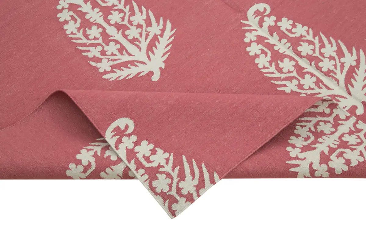 Duri Modern Kırmızı Pamuk Üstü Yün El Dokuma Kilim-180x272 - Görsel 6