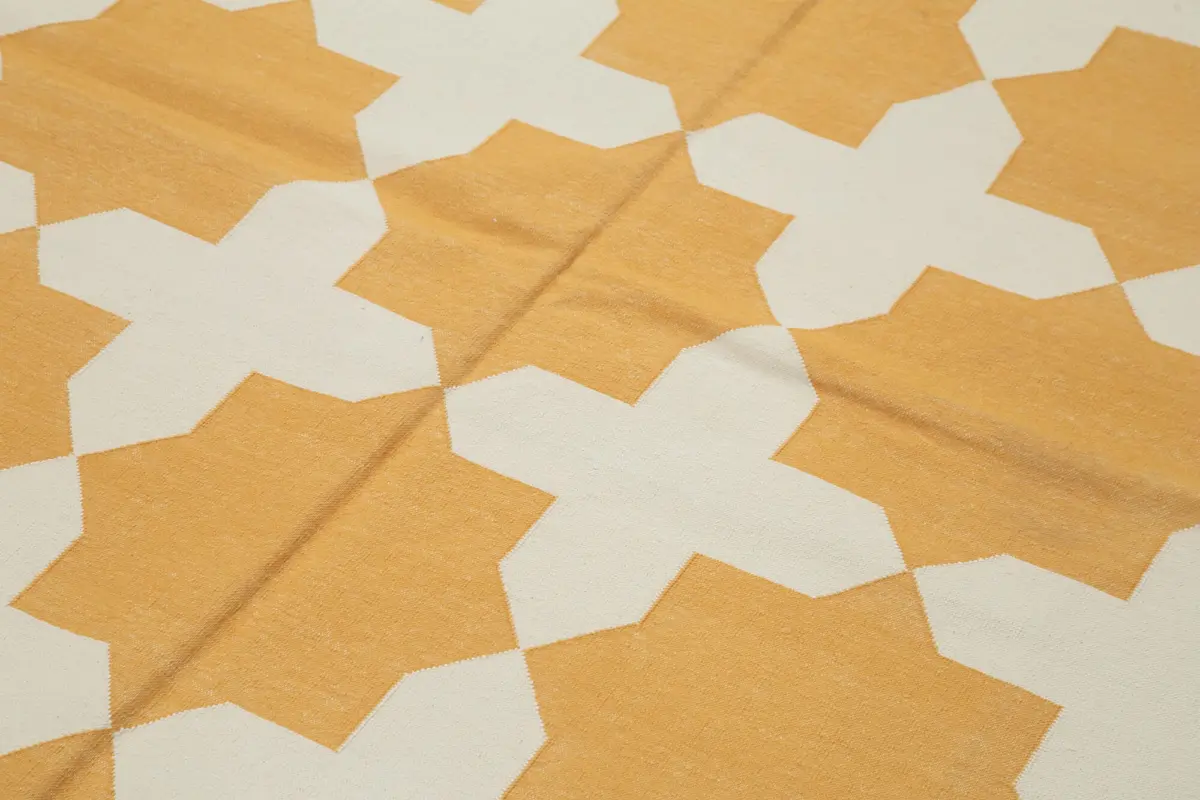 Duri Modern Sarı Pamuk Üstü Yün El Dokuma Kilim-182x281 - Görsel 5