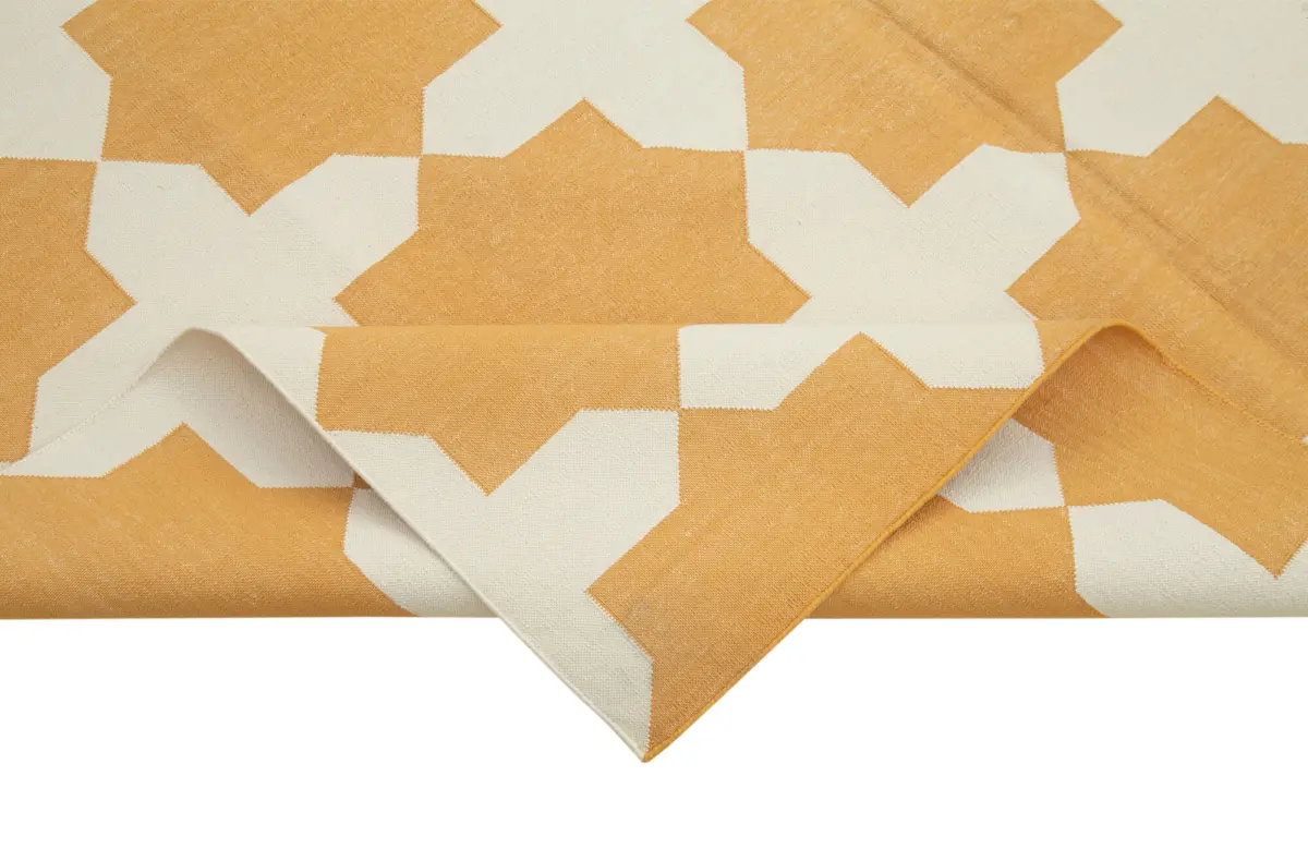 Duri Modern Sarı Pamuk Üstü Yün El Dokuma Kilim-182x281 - Görsel 6