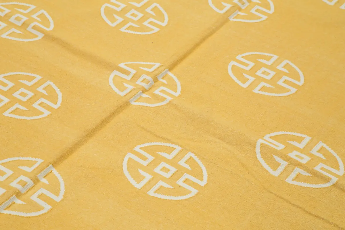 Duri Modern Sarı Pamuk Üstü Yün El Dokuma Kilim-183x271 - Görsel 5