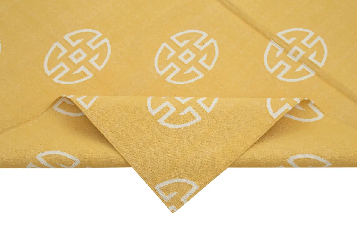 Duri Modern Sarı Pamuk Üstü Yün El Dokuma Kilim-183x271 - Görsel 6