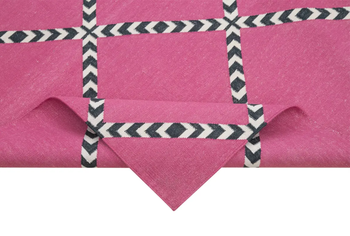 Duri Modern Mor Pamuk Üstü Yün El Dokuma Kilim-184x262 - Görsel 6