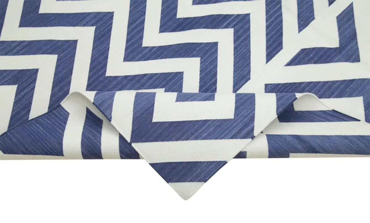 Duri Modern Mavi Pamuk Üstü Yün El Dokuma Kilim-184x273 - Görsel 6