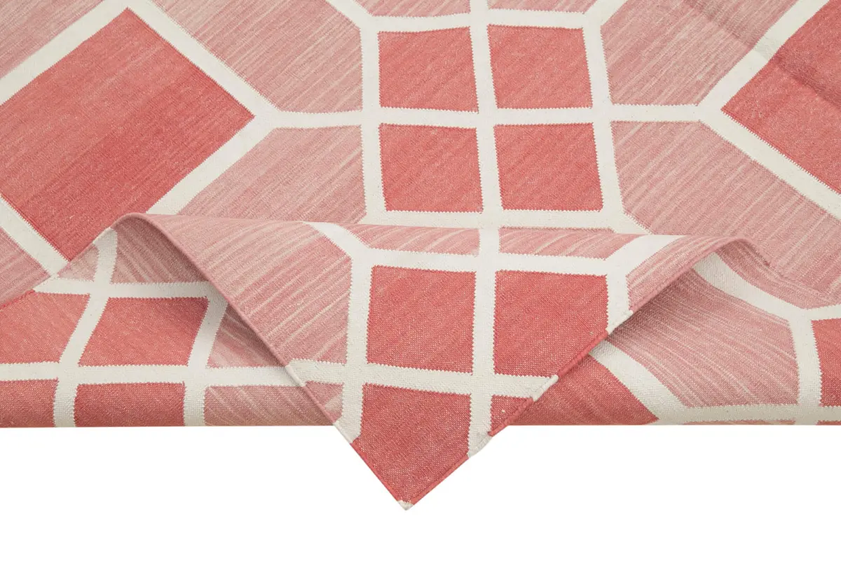 Duri Modern Kırmızı Pamuk Üstü Yün El Dokuma Kilim-184x271 - Görsel 6