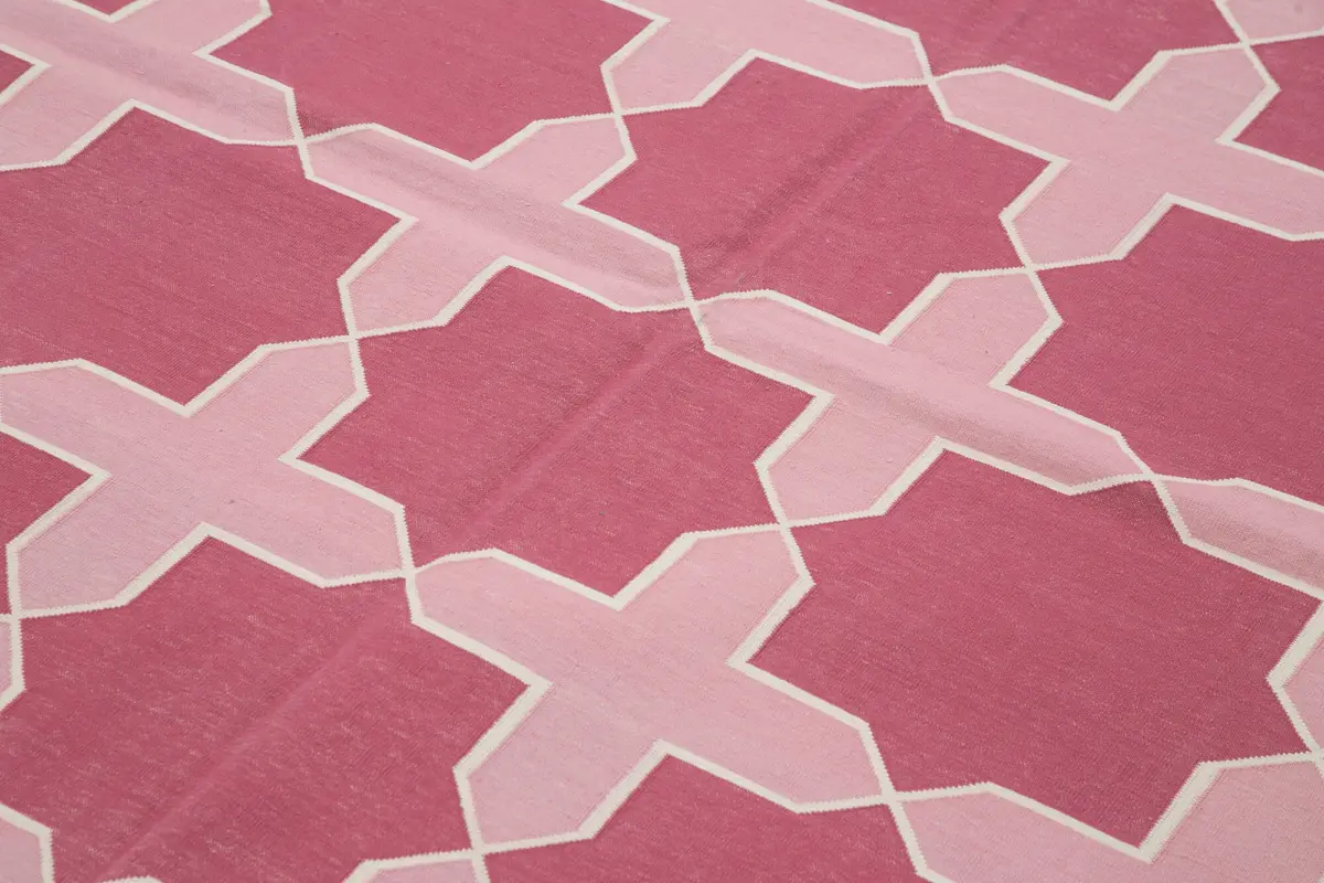 Duri Modern Mor Pamuk Üstü Yün El Dokuma Kilim-187x274 - Görsel 5