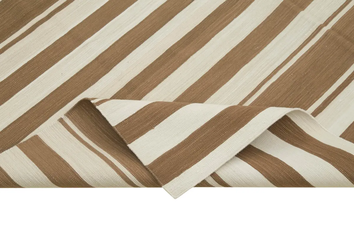 Duri Modern Kahverengi Pamuk Üstü Yün El Dokuma Kilim-182x276 - Görsel 6
