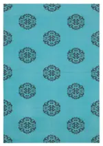 Duri Modern Turkuaz Pamuk Üstü Yün El Dokuma Kilim-190x271