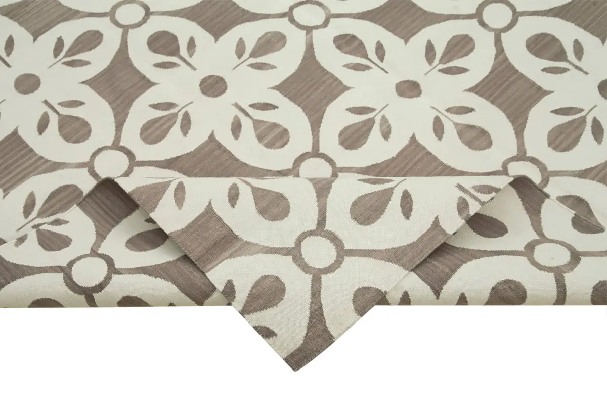 Duri Modern Gri Pamuk Üstü Yün El Dokuma Kilim-178x278 - Görsel 6