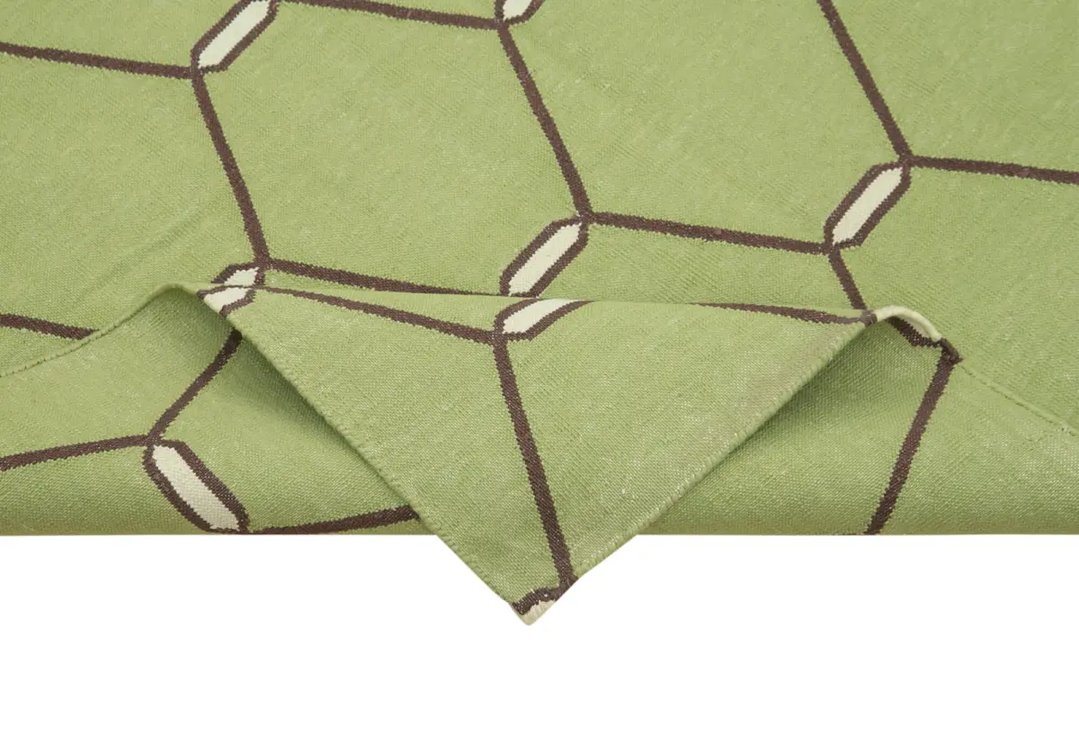 Duri Modern Yeşil Pamuk Üstü Yün El Dokuma Kilim-185x282 - Görsel 6
