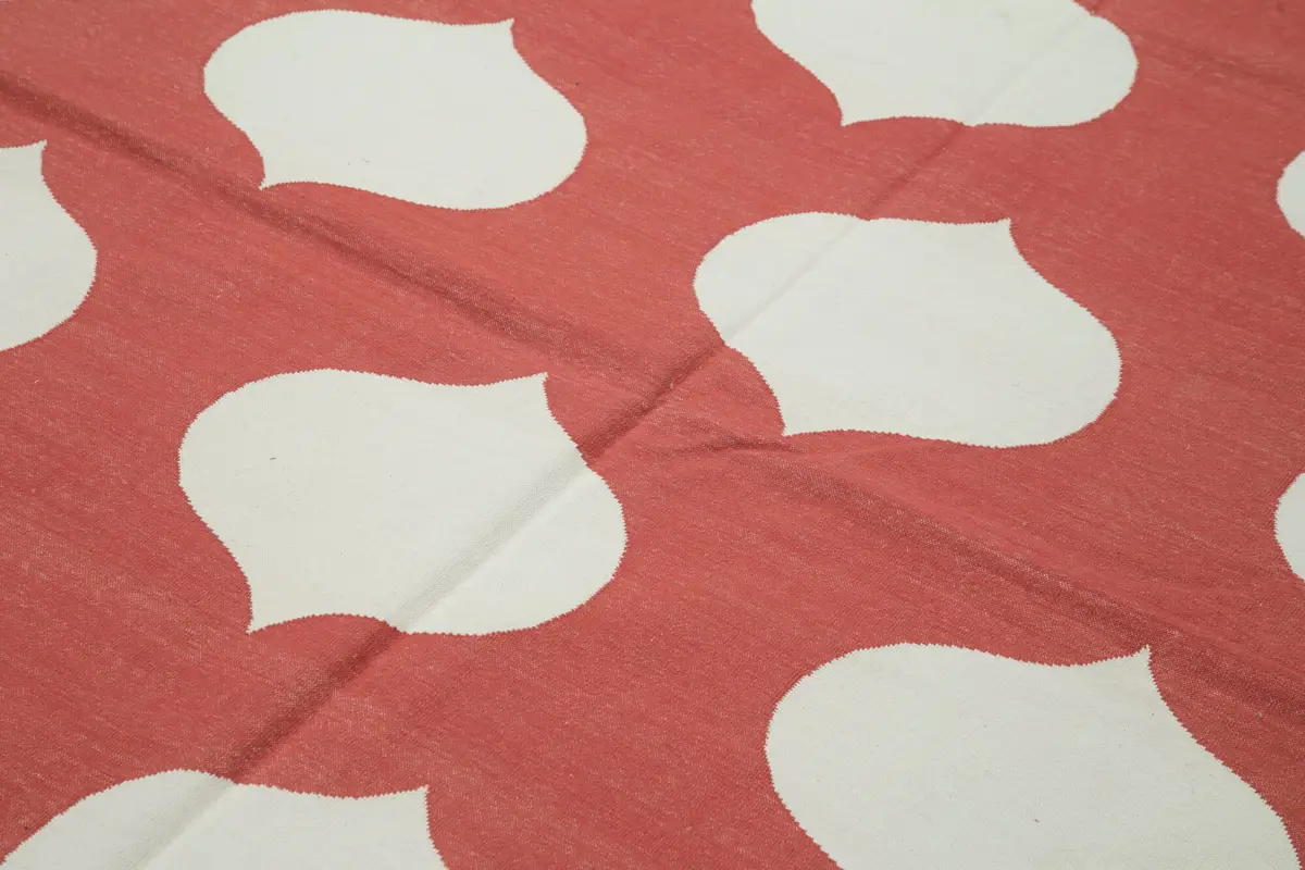 Duri Modern Kırmızı Pamuk Üstü Yün El Dokuma Kilim-186x270 - Görsel 5