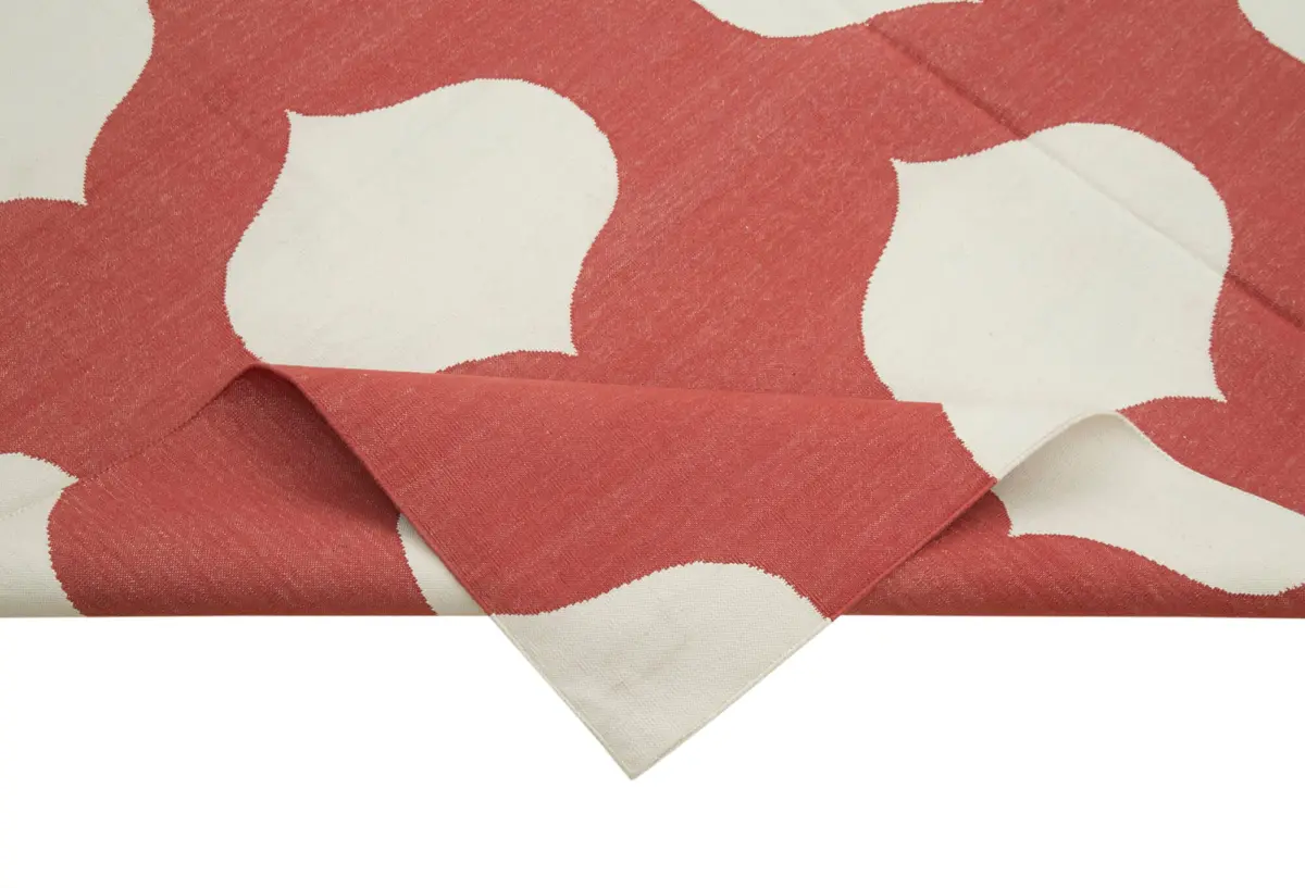 Duri Modern Kırmızı Pamuk Üstü Yün El Dokuma Kilim-186x270 - Görsel 6