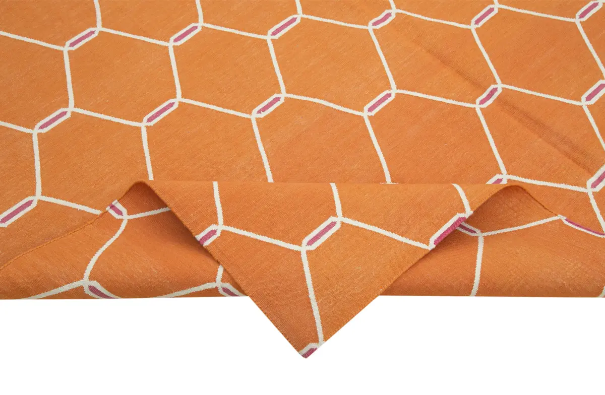 Duri Modern Turuncu Pamuk Üstü Yün El Dokuma Kilim-185x274 - Görsel 6