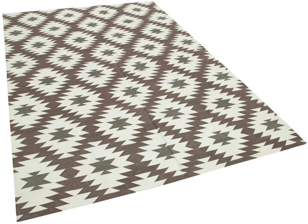 Duri Modern Kahverengi Pamuk Üstü Yün El Dokuma Kilim-176x269 - Görsel 2