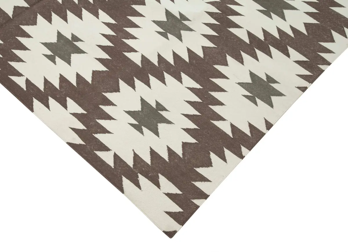 Duri Modern Kahverengi Pamuk Üstü Yün El Dokuma Kilim-176x269 - Görsel 4