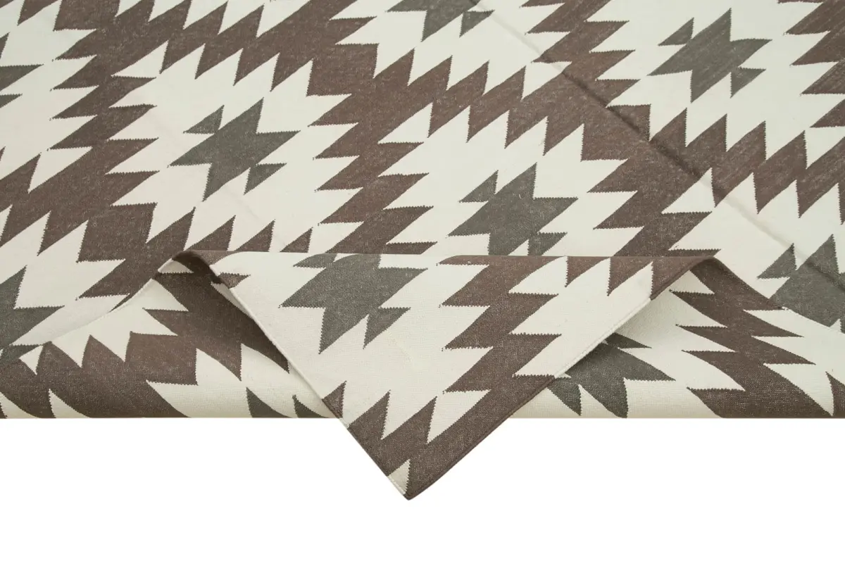 Duri Modern Kahverengi Pamuk Üstü Yün El Dokuma Kilim-176x269 - Görsel 6