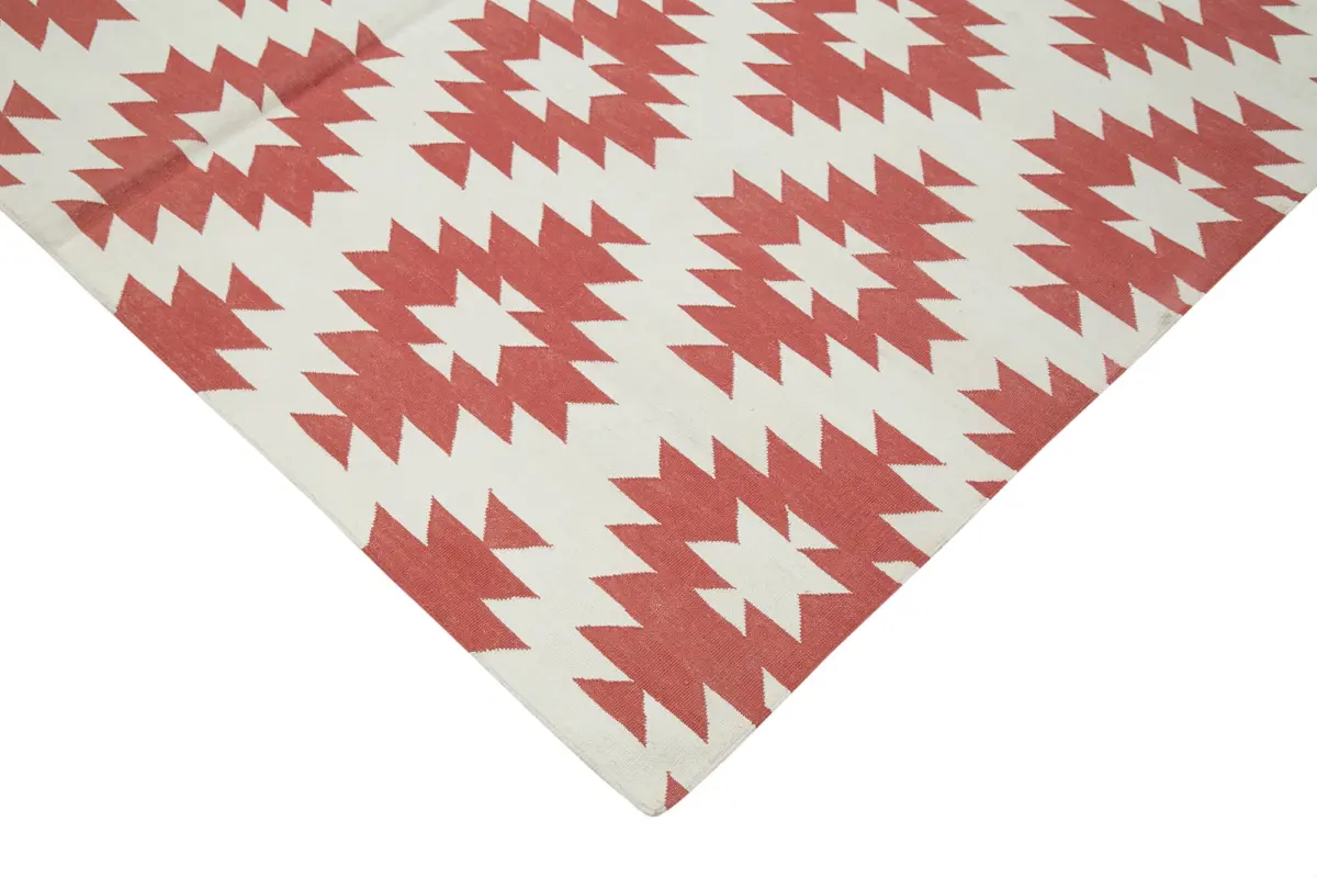 Duri Modern Kırmızı Pamuk Üstü Yün El Dokuma Kilim-188x273 - Görsel 4