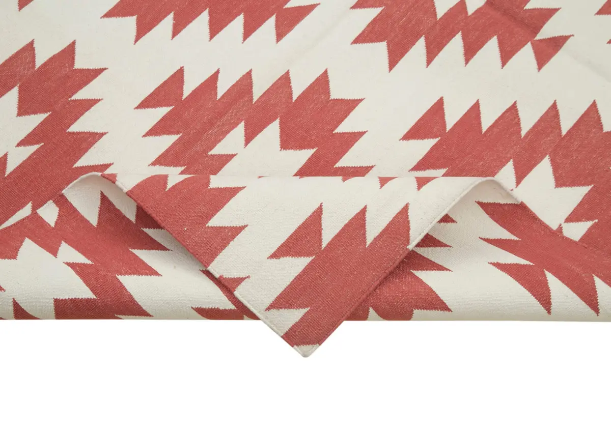 Duri Modern Kırmızı Pamuk Üstü Yün El Dokuma Kilim-188x273 - Görsel 6