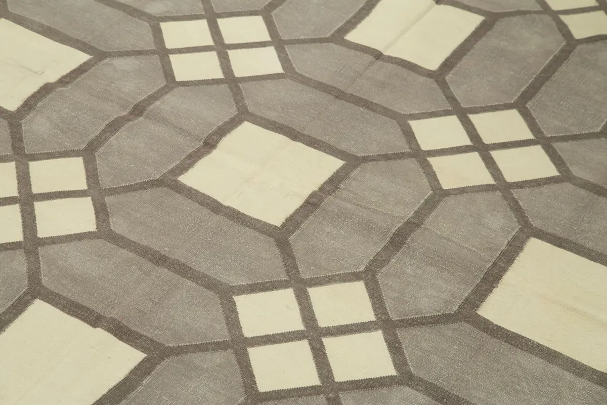 Duri Modern Gri Pamuk Üstü Yün El Dokuma Kilim-184x267 - Görsel 5