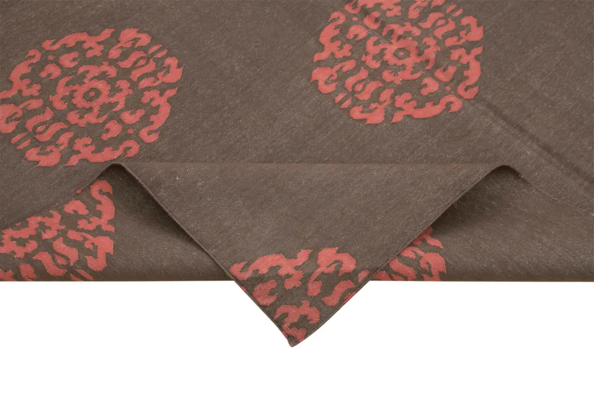 Duri Modern Kahverengi Pamuk Üstü Yün El Dokuma Kilim-183x272 - Görsel 6
