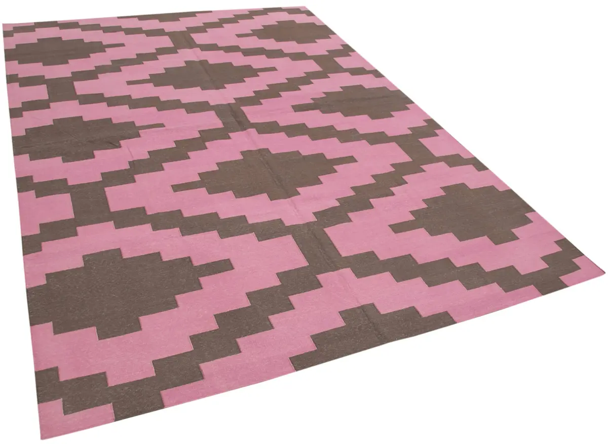 Duri Modern Kahverengi Pamuk Üstü Yün El Dokuma Kilim-186x268 - Görsel 2