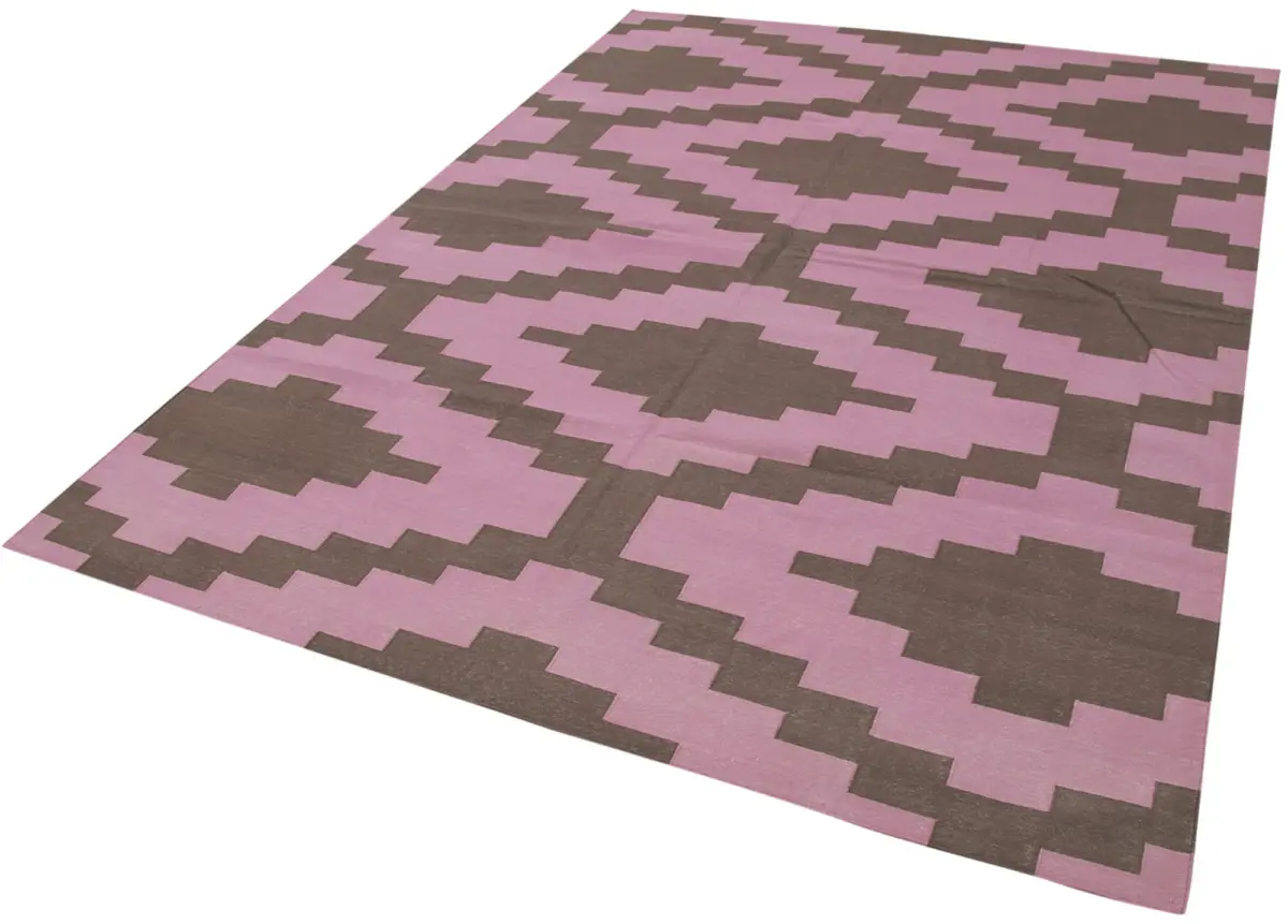 Duri Modern Kahverengi Pamuk Üstü Yün El Dokuma Kilim-186x268 - Görsel 3