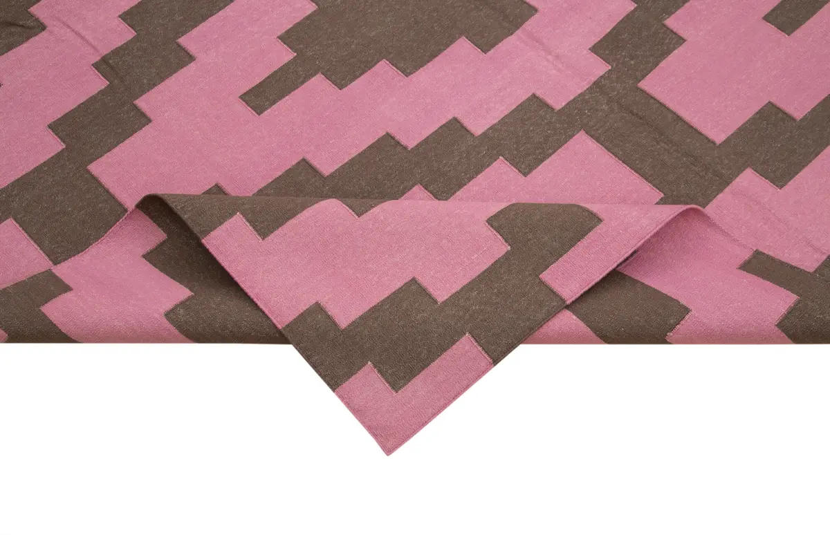 Duri Modern Kahverengi Pamuk Üstü Yün El Dokuma Kilim-186x268 - Görsel 6