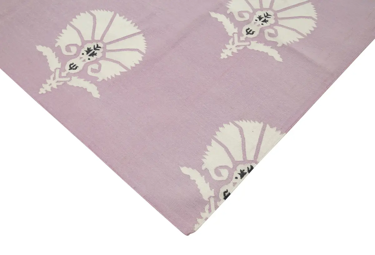 Duri Modern Mor Pamuk Üstü Yün El Dokuma Kilim-188x272 - Görsel 4