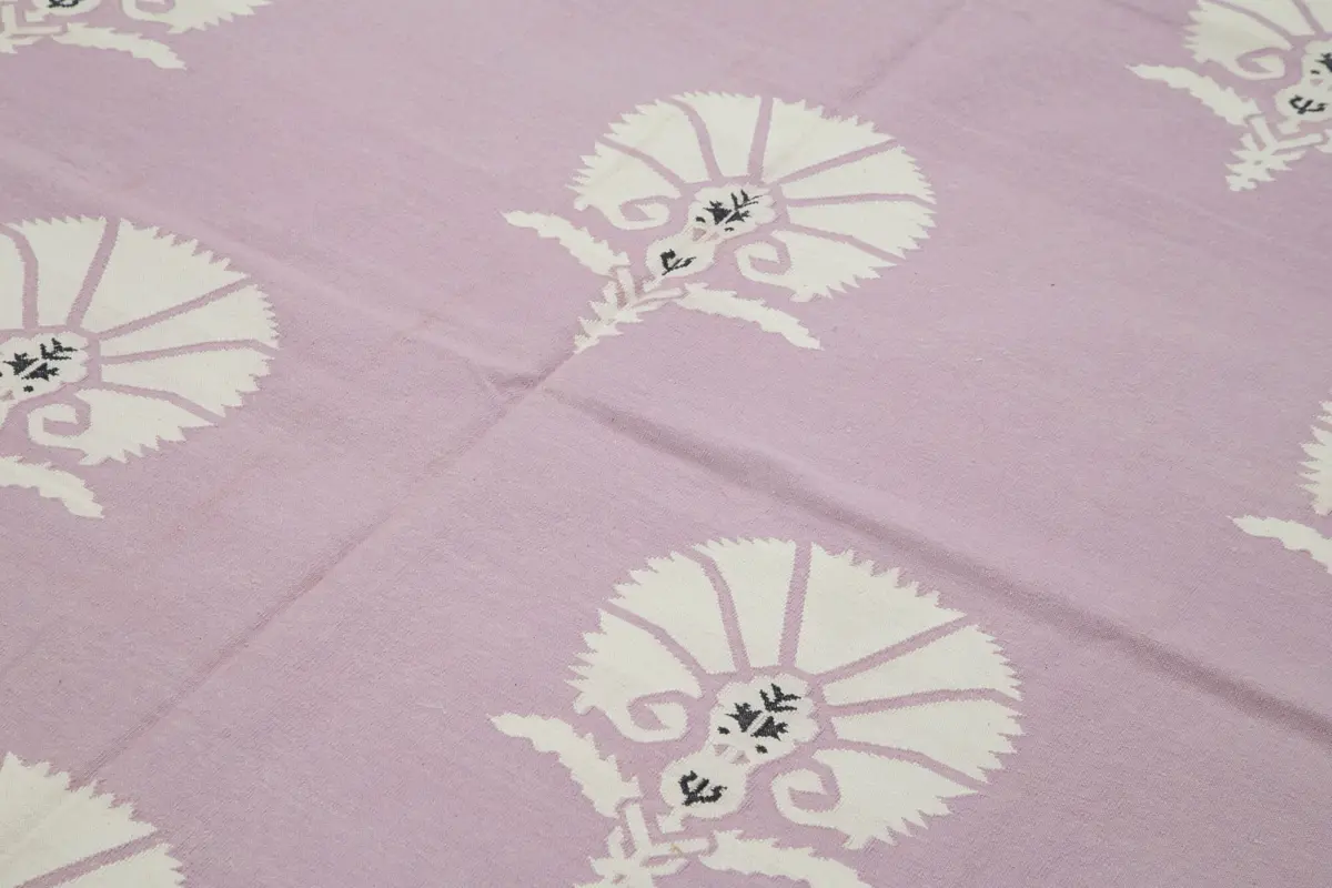 Duri Modern Mor Pamuk Üstü Yün El Dokuma Kilim-188x272 - Görsel 5