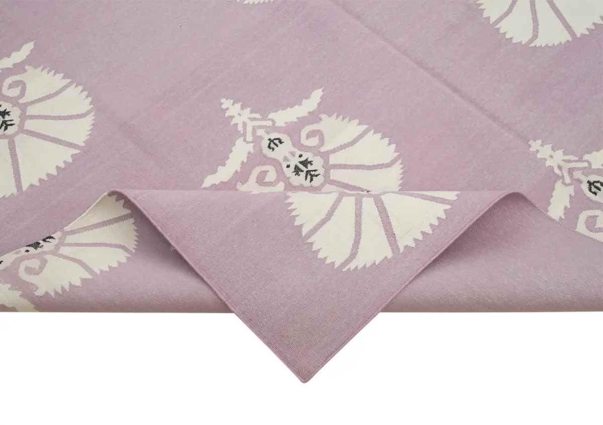 Duri Modern Mor Pamuk Üstü Yün El Dokuma Kilim-188x272 - Görsel 6