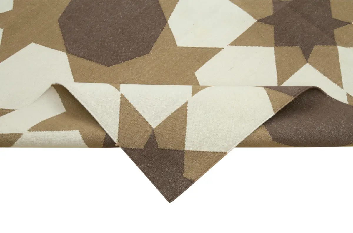 Duri Modern Kahverengi Pamuk Üstü Yün El Dokuma Kilim-186x268 - Görsel 6
