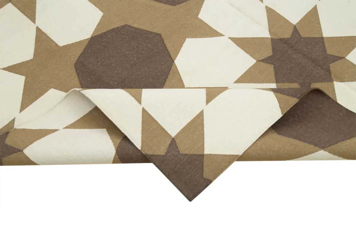 Duri Modern Kahverengi Pamuk Üstü Yün El Dokuma Kilim-186x275 - Görsel 6