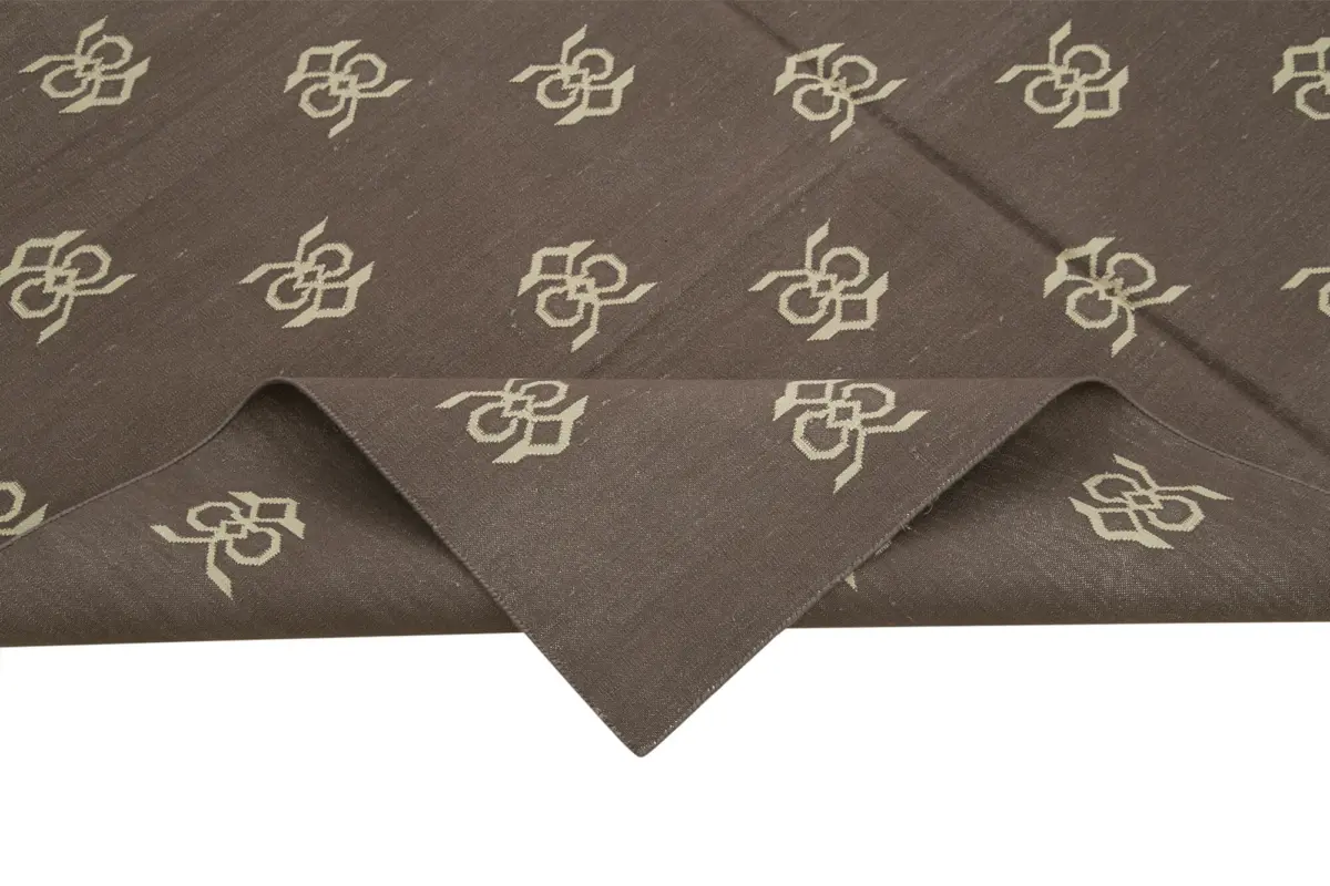 Duri Modern Kahverengi Pamuk Üstü Yün El Dokuma Kilim-187x274 - Görsel 6