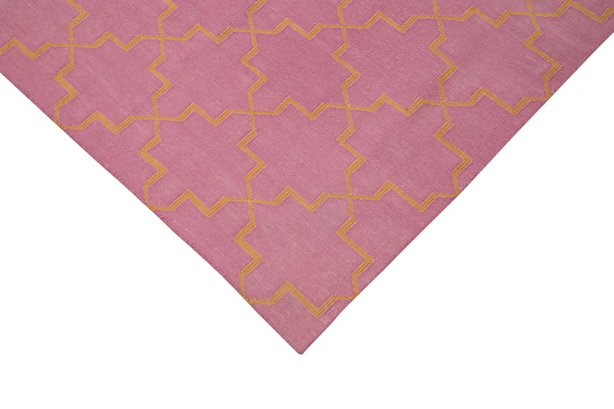 Duri Modern Pembe Pamuk Üstü Yün El Dokuma Kilim-187x270 - Görsel 4