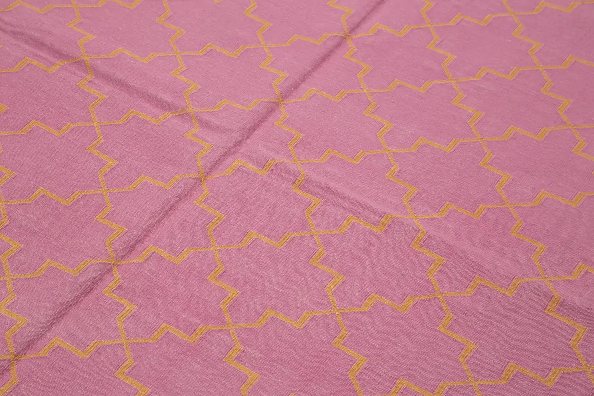 Duri Modern Pembe Pamuk Üstü Yün El Dokuma Kilim-187x270 - Görsel 5
