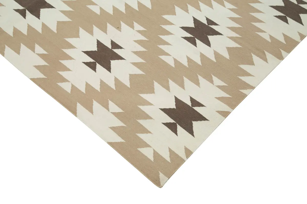Duri Modern Kahverengi Pamuk Üstü Yün El Dokuma Kilim-183x270 - Görsel 4