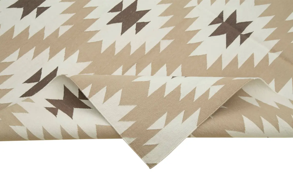 Duri Modern Kahverengi Pamuk Üstü Yün El Dokuma Kilim-183x270 - Görsel 6