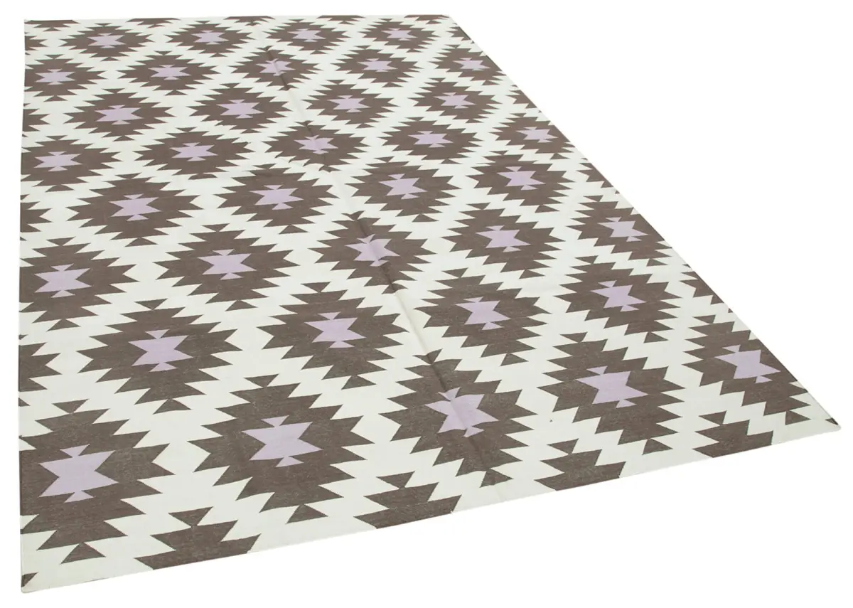 Duri Modern Kahverengi Pamuk Üstü Yün El Dokuma Kilim-183x264 - Görsel 2