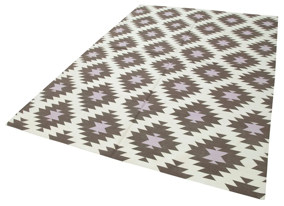 Duri Modern Kahverengi Pamuk Üstü Yün El Dokuma Kilim-183x264 - Görsel 3