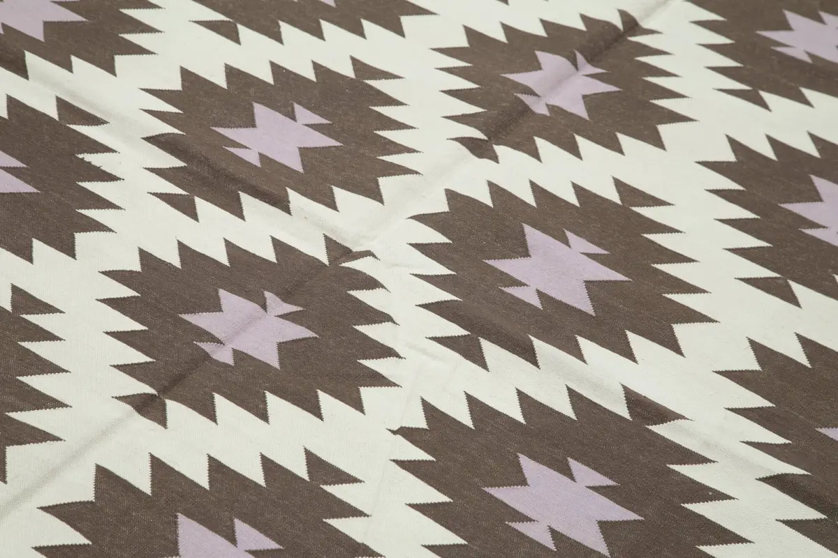 Duri Modern Kahverengi Pamuk Üstü Yün El Dokuma Kilim-183x264 - Görsel 5