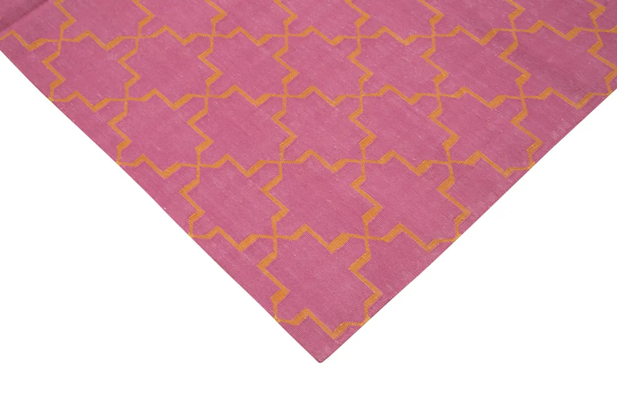 Duri Modern Pembe Pamuk Üstü Yün El Dokuma Kilim-182x273 - Görsel 4
