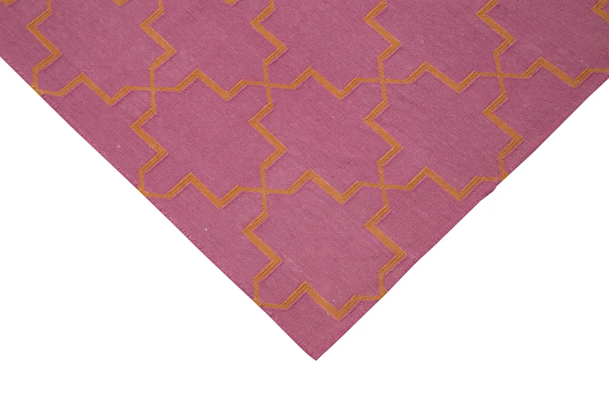 Duri Modern Pembe Pamuk Üstü Yün El Dokuma Kilim-184x270 - Görsel 4